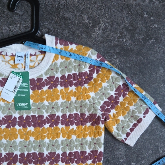Twik Multicolor Floral Crew Neck Crop Sweater T Shirt Short Sleeve S - Picture 8 of 9